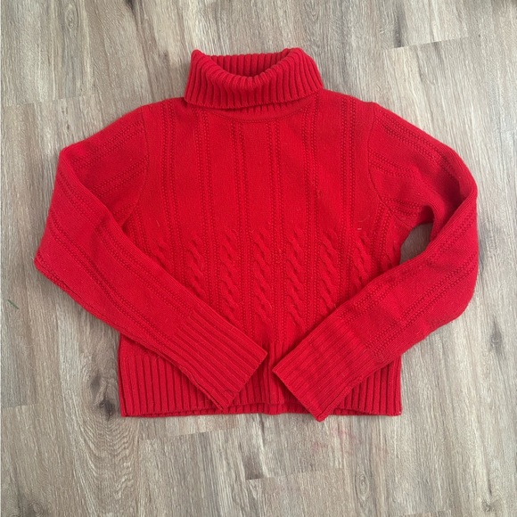Pendleton Sweaters - Vintage Pendleton Wool Red Cable Knit Turtleneck Sweater